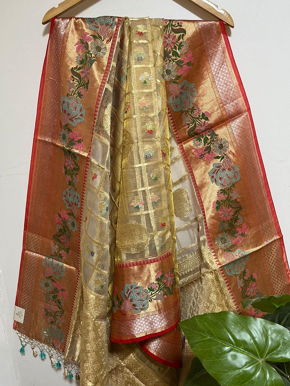 Elegant Pastel Banarasi Kota Tissue Paithani Dupatta with Design Border - Luxurion World