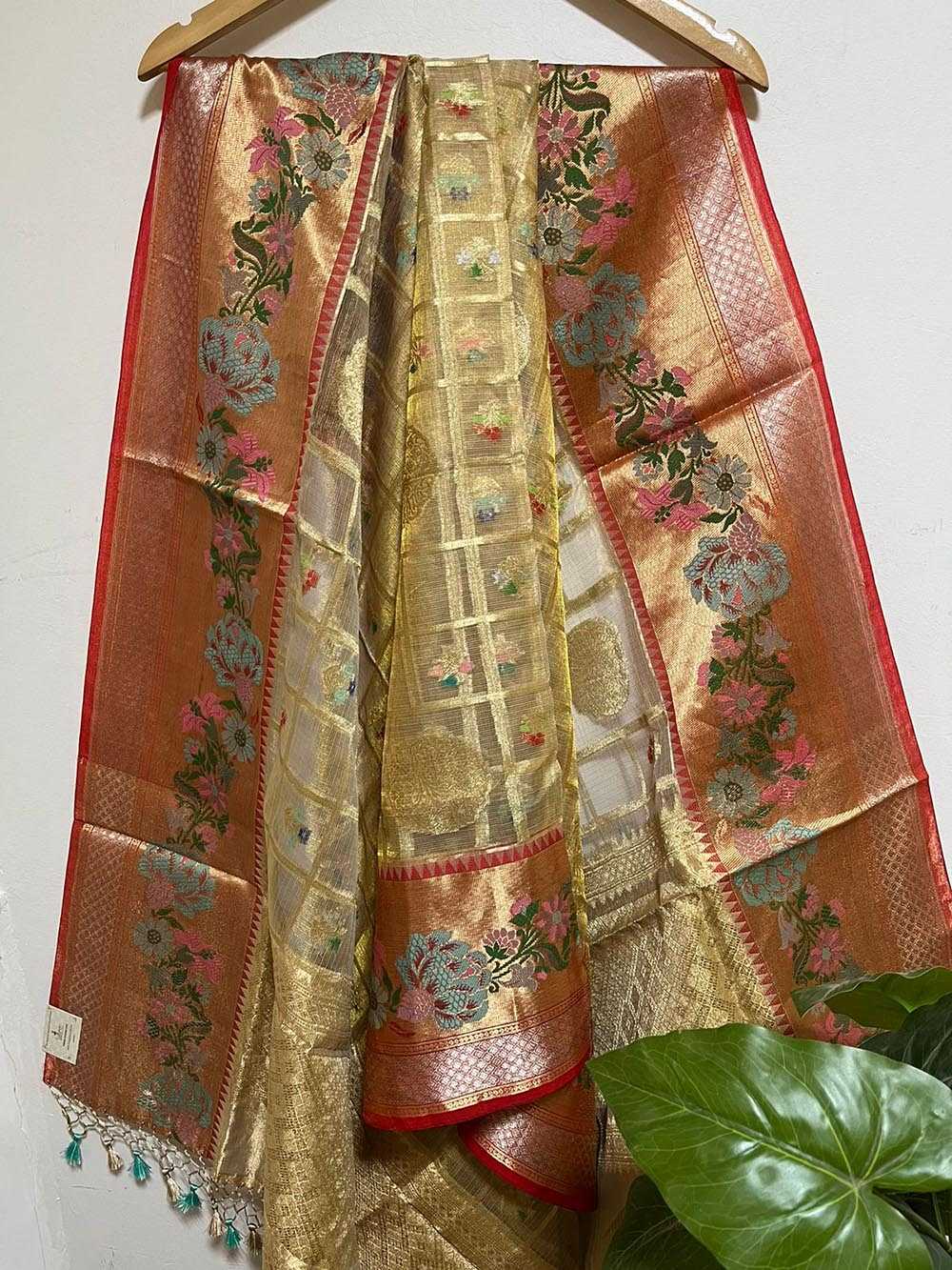 Pastel Banarasi Kota Tissue Paithani Dupatta with Design Border - Luxurion World