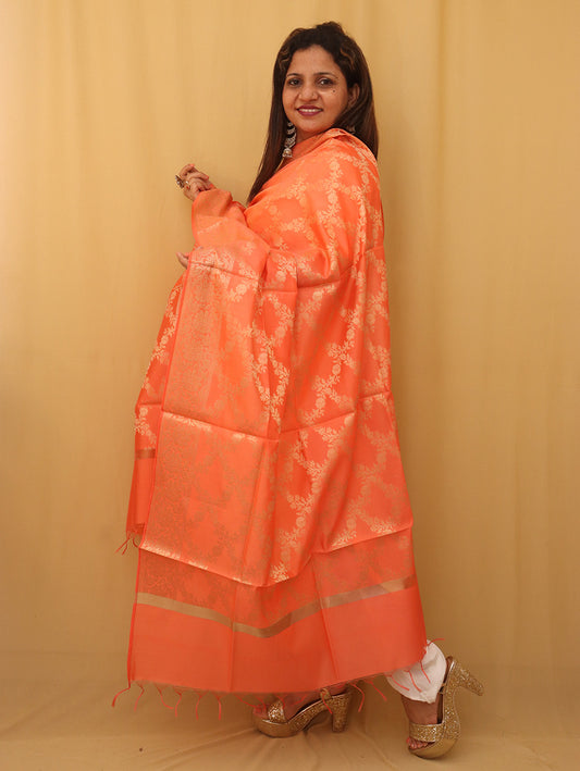 Peach Banarasi Silk Dupatta - Luxurion World