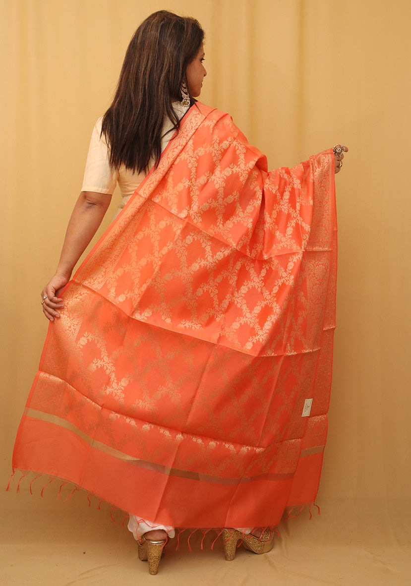 Peach Banarasi Silk Dupatta - Luxurion World