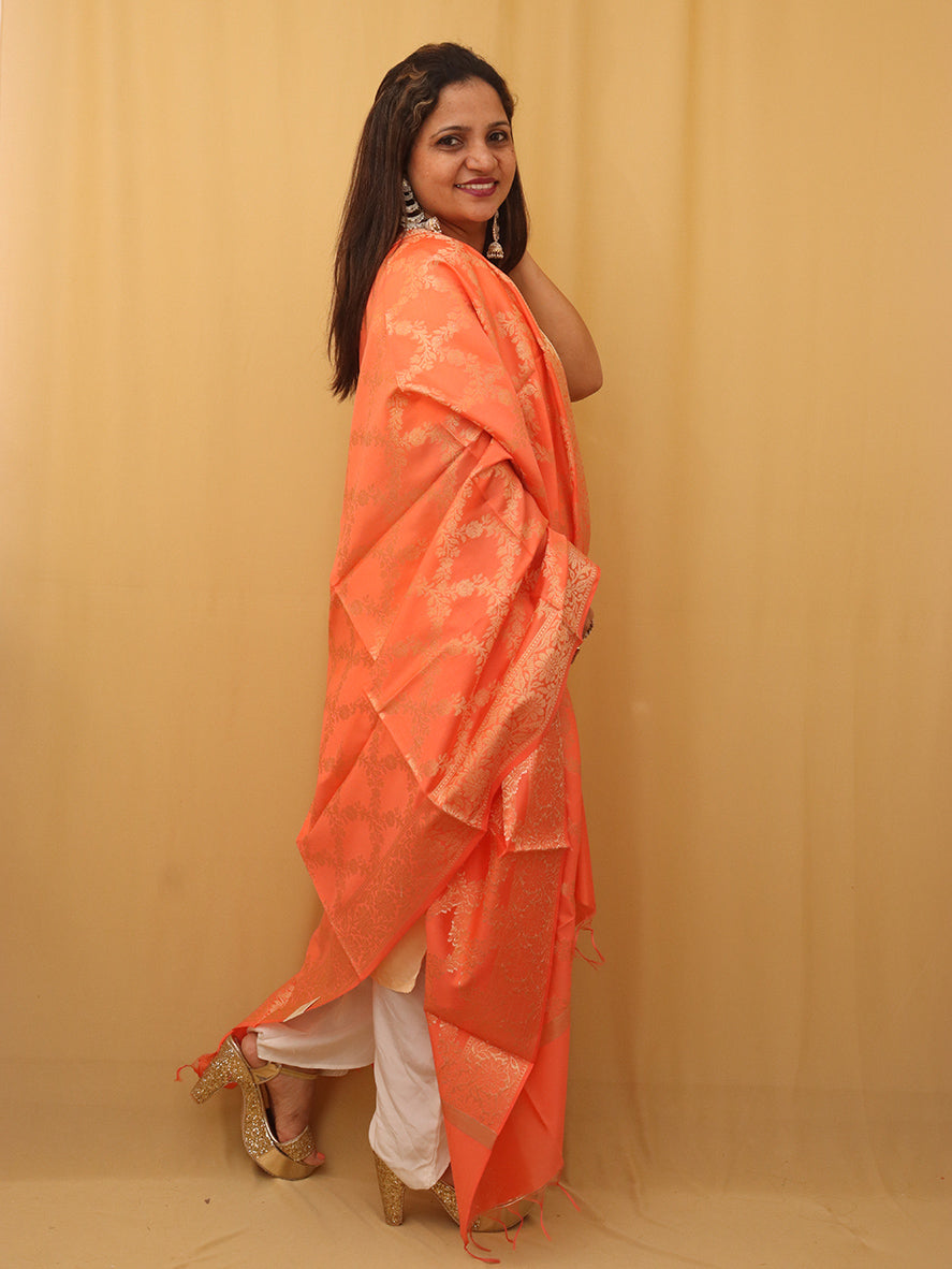 Peach Banarasi Silk Dupatta - Luxurion World