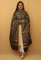 Black Banarasi Silk Dupatta - Luxurion World