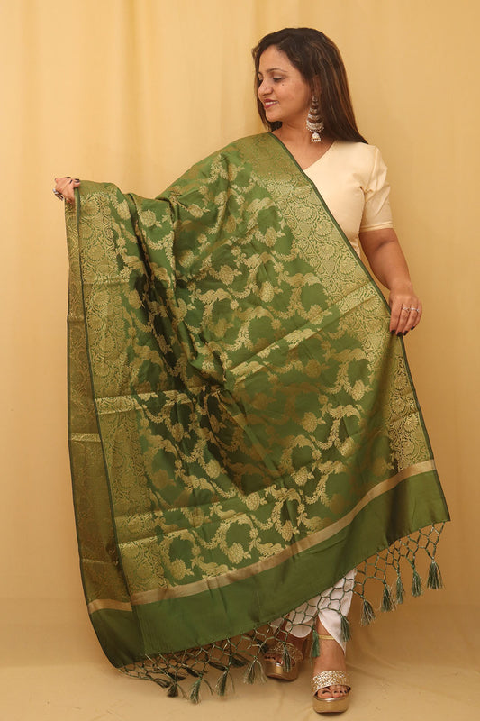 Green Banarasi Silk Dupatta - Luxurion World