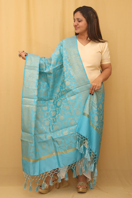 Elegant Blue Banarasi Silk Dupatta - Luxurion World