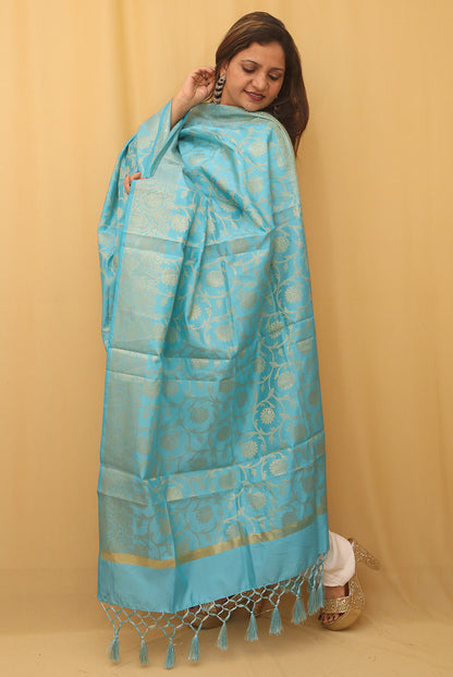Elegant Blue Banarasi Silk Dupatta - Luxurion World