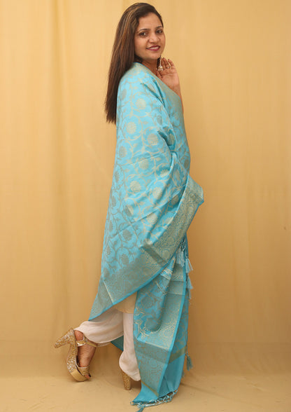 Elegant Blue Banarasi Silk Dupatta - Luxurion World