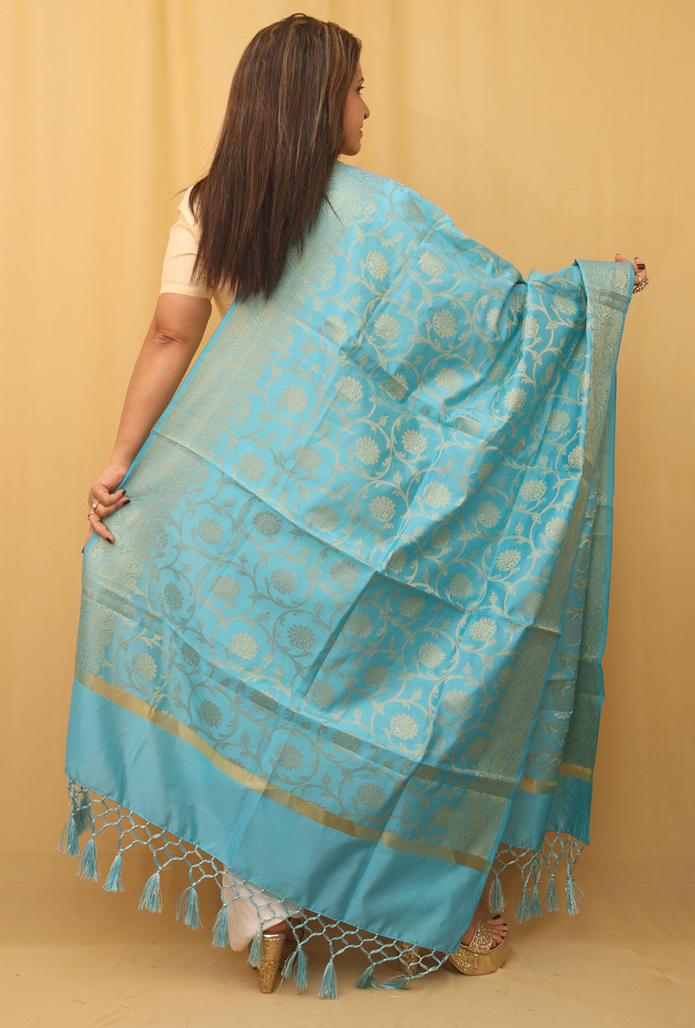 Elegant Blue Banarasi Silk Dupatta - Luxurion World