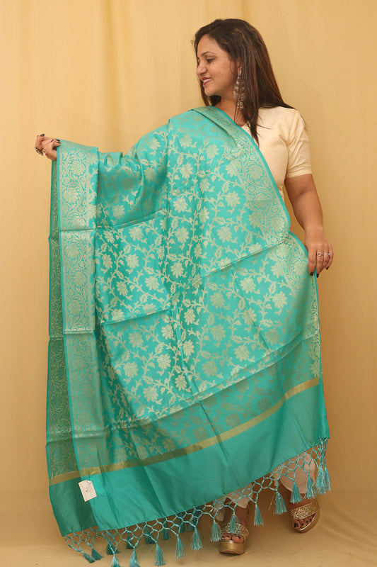 Elegant Blue Banarasi Silk Dupatta - Luxurion World