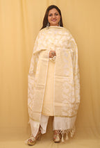 Off White Banarasi Silk Dupatta - Luxurion World