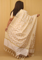 Off White Banarasi Silk Dupatta - Luxurion World