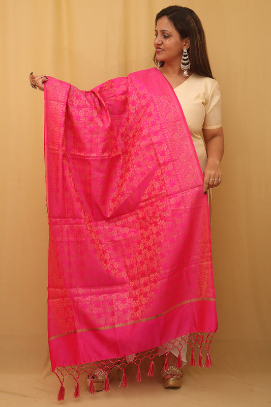 Pink Banarasi Silk Dupatta - Luxurion World