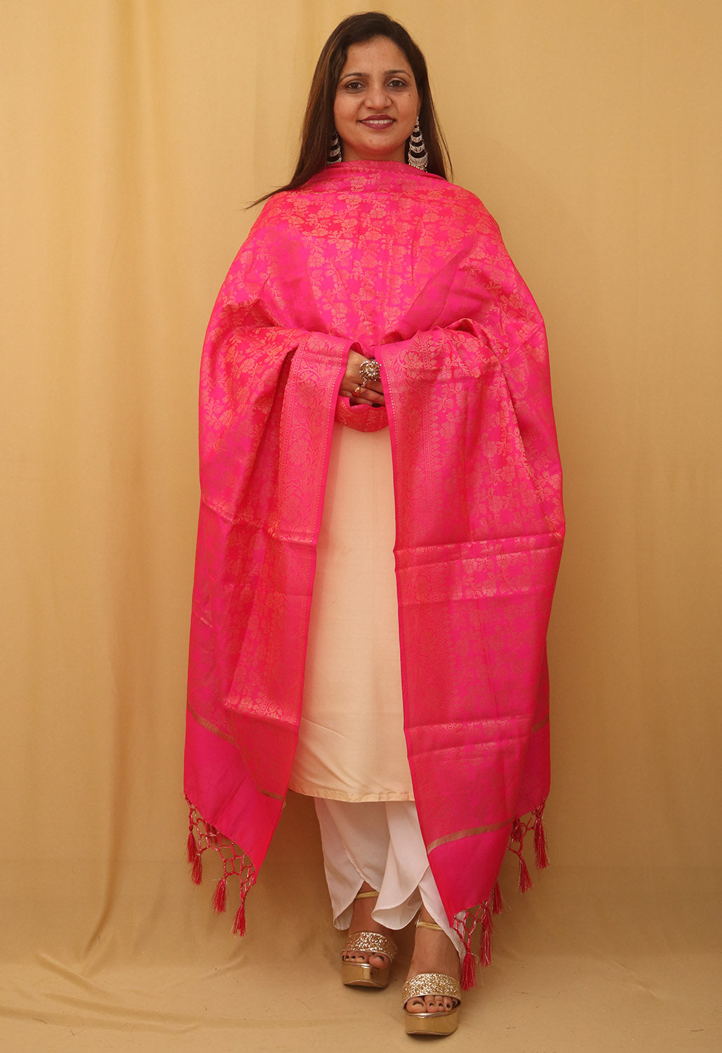 Pink Banarasi Silk Dupatta - Luxurion World
