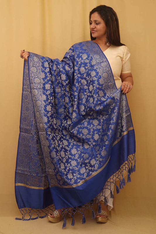 Blue Banarasi Silk Dupatta - Luxurion World