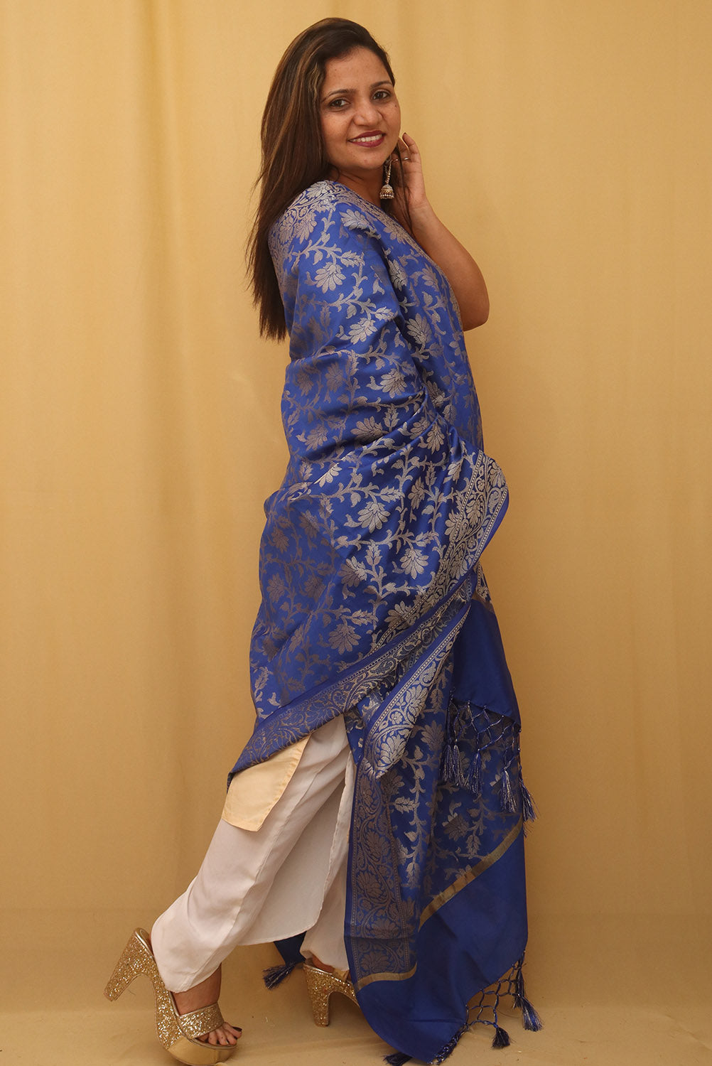 Blue Banarasi Silk Dupatta - Luxurion World