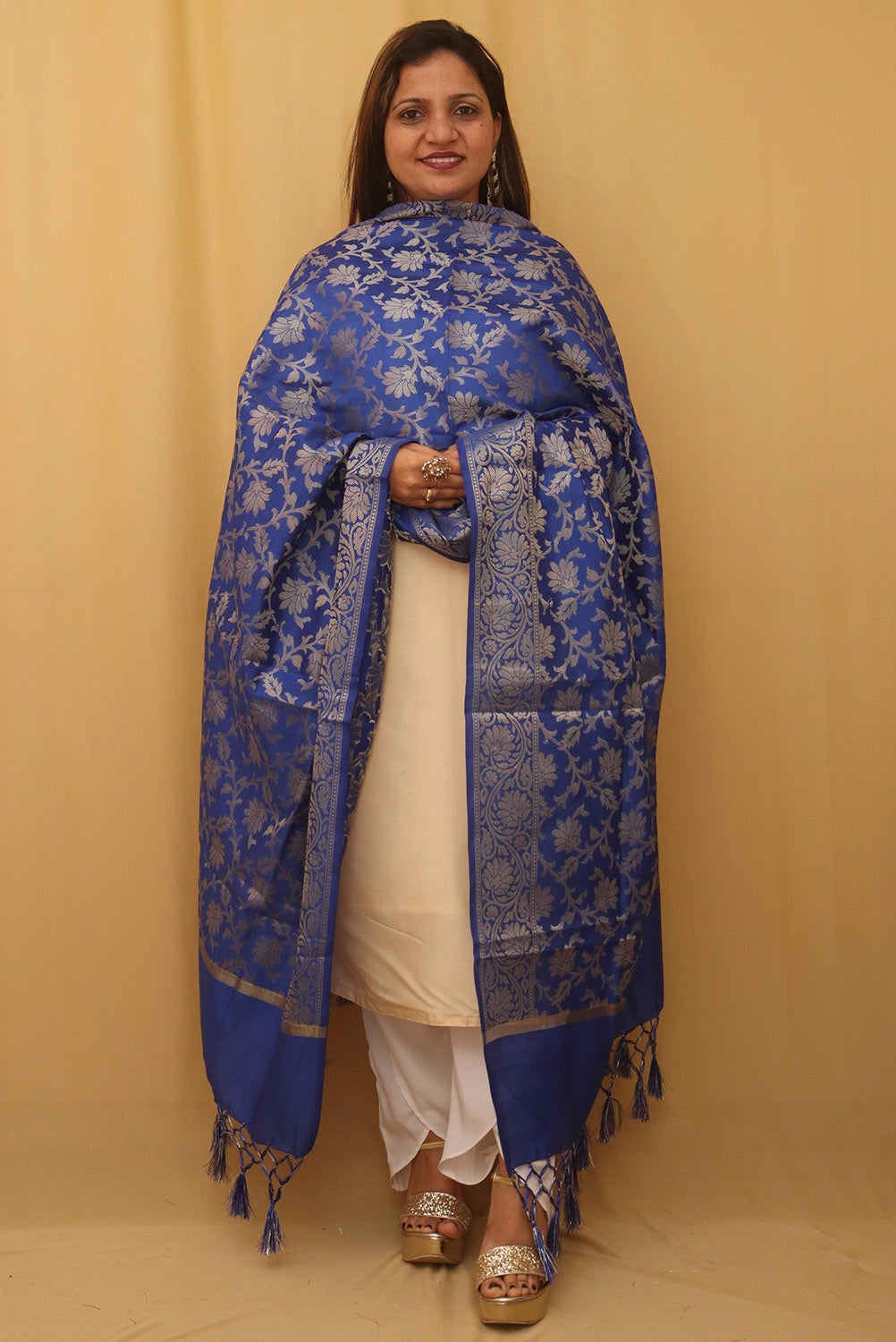 Blue Banarasi Silk Dupatta - Luxurion World