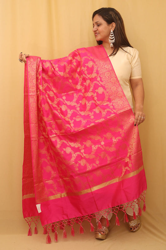 Pink Banarasi Silk Dupatta - Luxurion World
