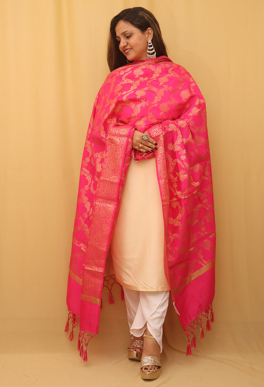 Pink Banarasi Silk Dupatta - Luxurion World