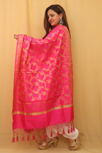 Pink Banarasi Silk Dupatta - Luxurion World