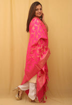 Pink Banarasi Silk Dupatta - Luxurion World