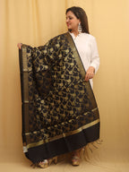 Black Banarasi Silk Dupatta - Luxurion World