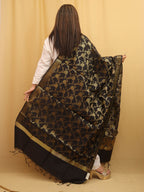 Black Banarasi Silk Dupatta - Luxurion World