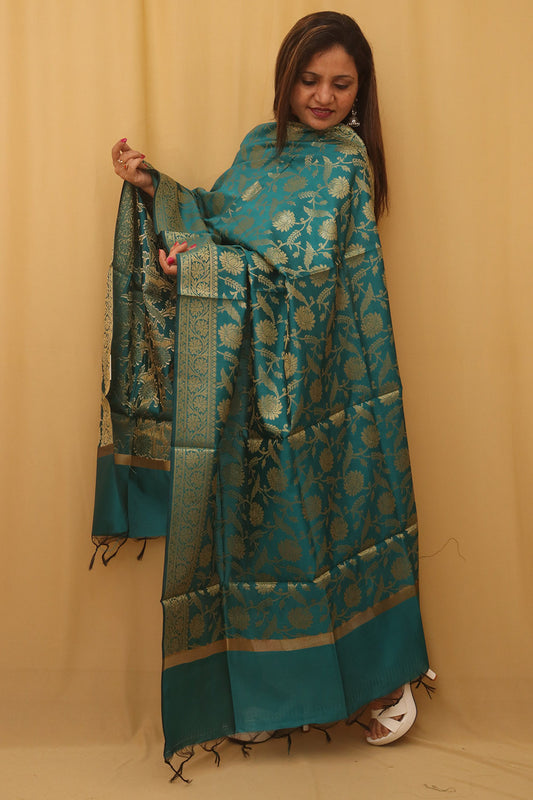 Green Banarasi Silk Dupatta - Luxurion World