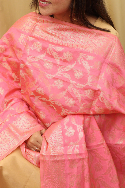 Exquisite Pink Banarasi Silk Dupatta - Opulent Elegance - Luxurion World
