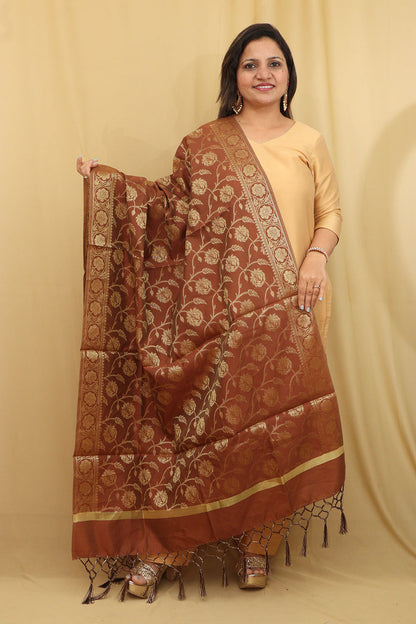 Exquisite Brown Banarasi Silk Dupatta - Timeless Elegance