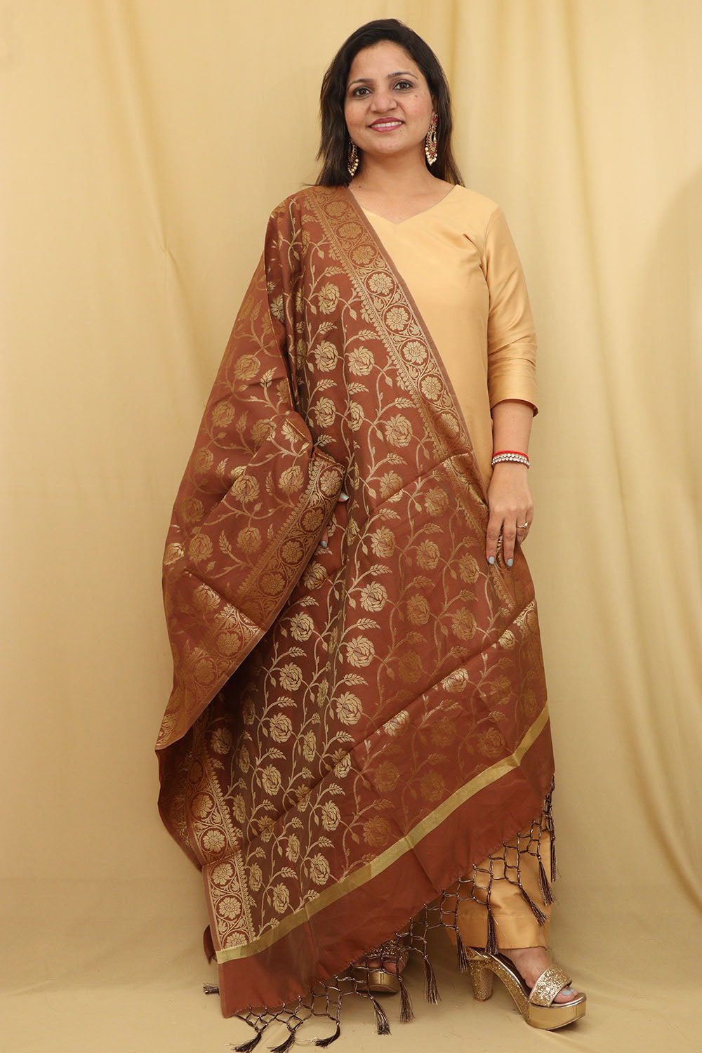 Exquisite Brown Banarasi Silk Dupatta - Timeless Elegance - Luxurion World