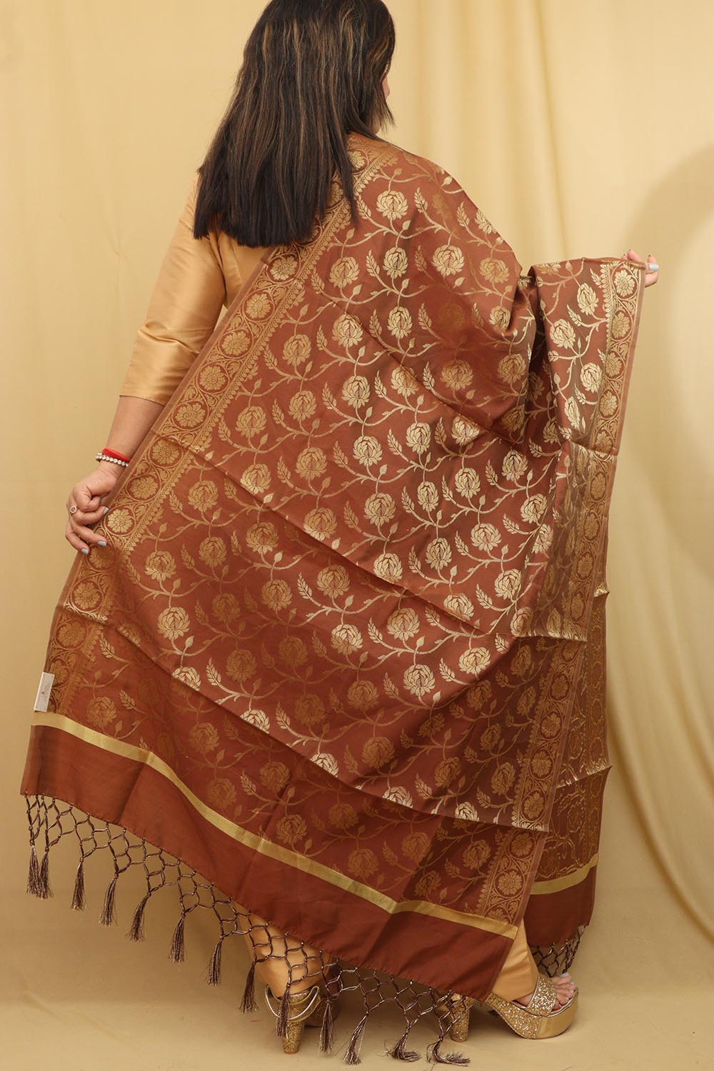Exquisite Brown Banarasi Silk Dupatta - Timeless Elegance