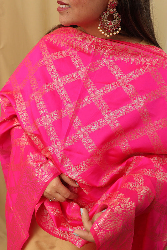 Exquisite Pink Banarasi Silk Dupatta - Elegant Luxury