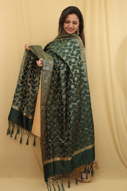Exquisite Green Banarasi Silk Dupatta - Opulent Elegance - Luxurion World