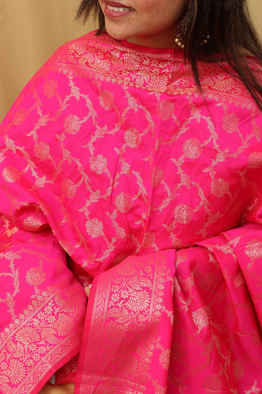 Graceful Pink Banarasi Silk Dupatta - Perfect for Any Occasion