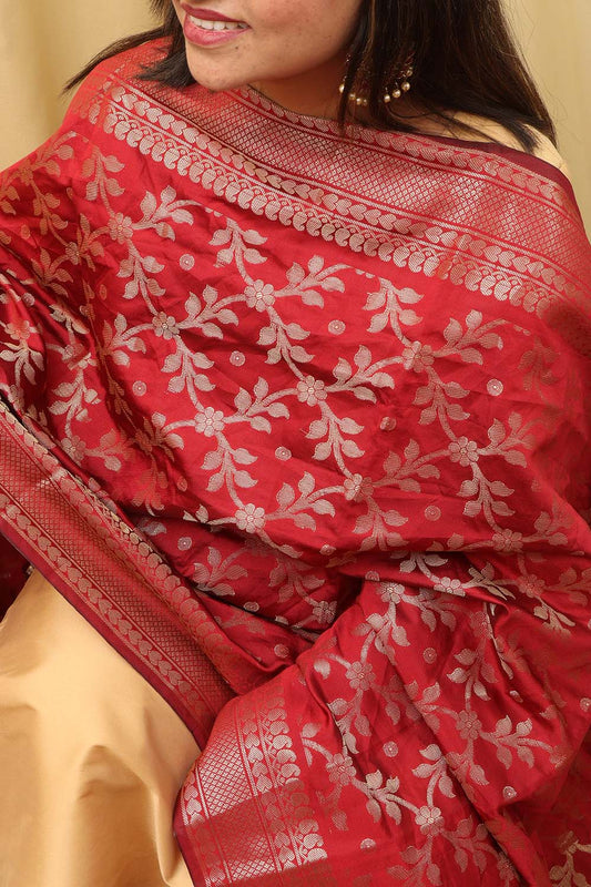 Exquisite Maroon Banarasi Silk Dupatta - Elegant and Timeless - Luxurion World