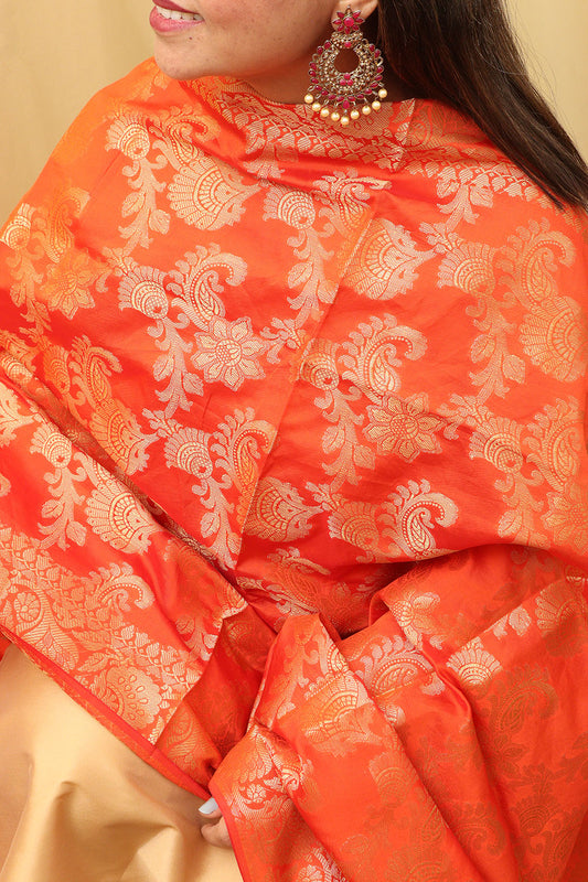 Orange Banarasi Silk Dupatta - Exquisite Style - Luxurion World