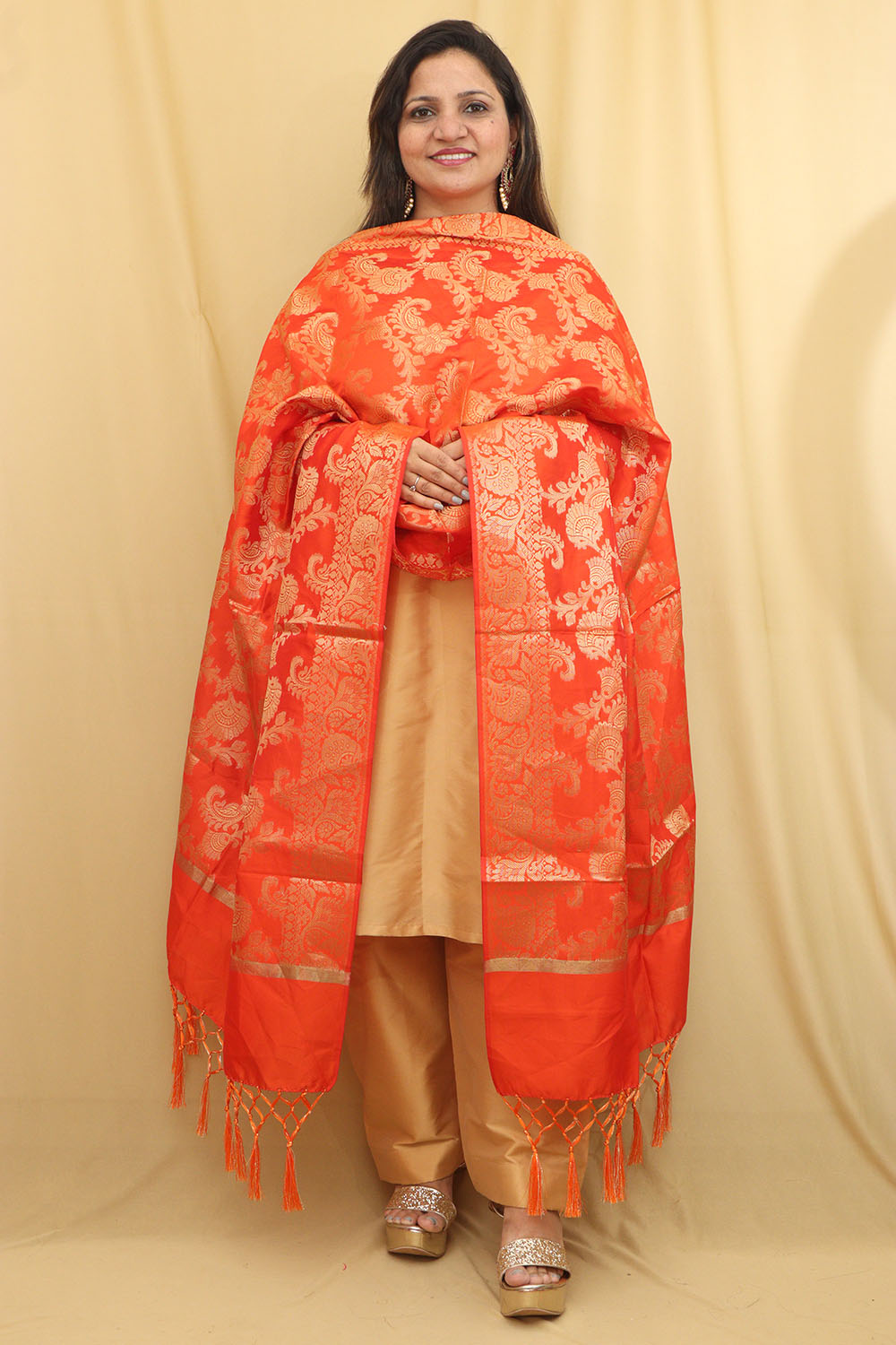 Orange Banarasi Silk Dupatta - Exquisite Style - Luxurion World
