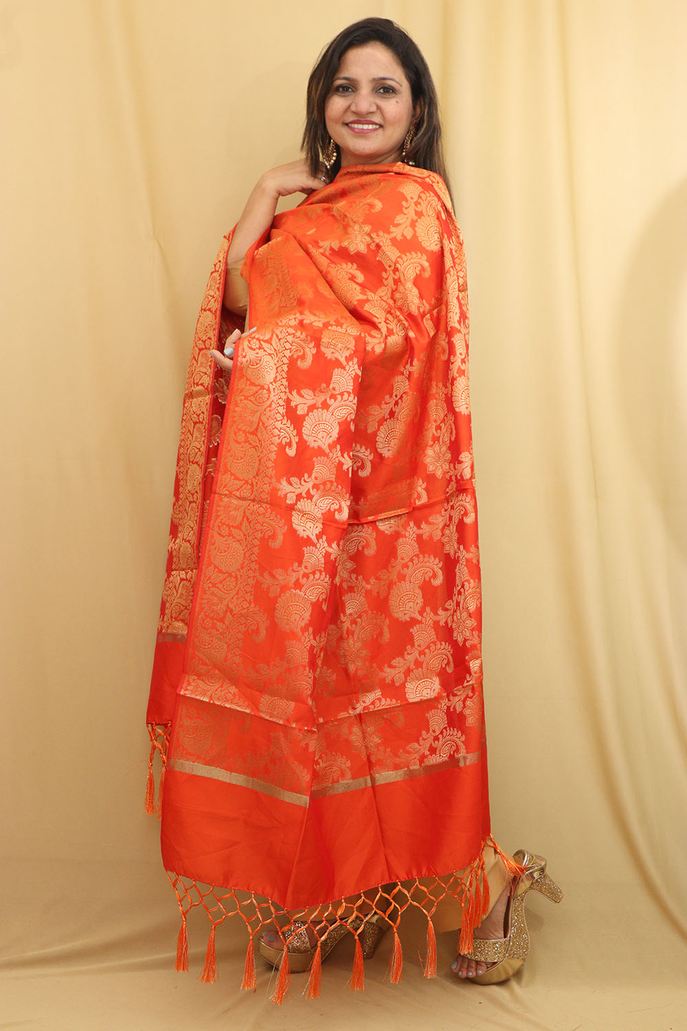 Orange Banarasi Silk Dupatta - Exquisite Style - Luxurion World