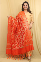 Orange Banarasi Silk Dupatta - Exquisite Style - Luxurion World