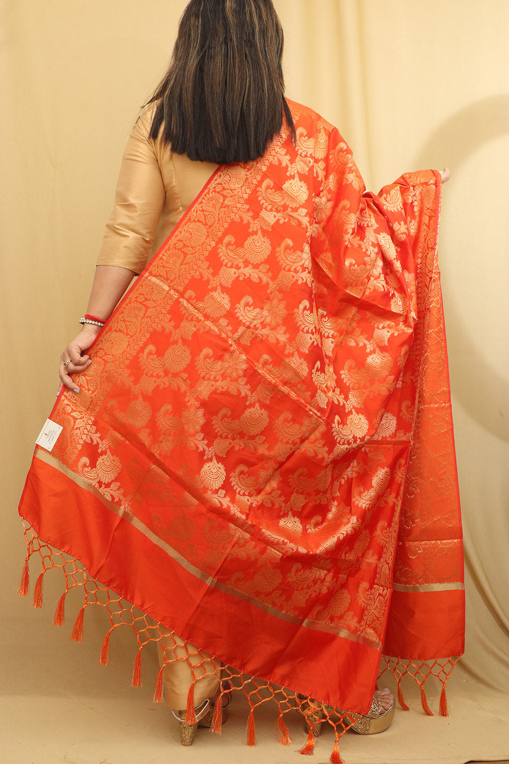 Stunning Orange Banarasi Silk Dupatta - Elegant Design - Luxurion World