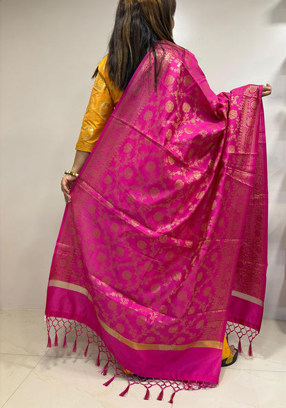 Stunning Pink Banarasi Silk Dupatta - Elegant and Luxurious - Luxurion World
