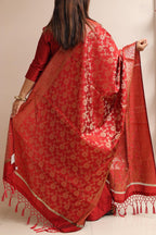 Elegant Maroon Banarasi Silk Dupatta - Luxurion World