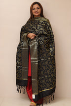 Elegant Black Banarasi Silk Dupatta - Luxurion World