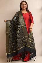 Elegant Black Banarasi Silk Dupatta - Luxurion World