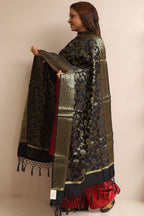 Elegant Black Banarasi Silk Dupatta - Luxurion World