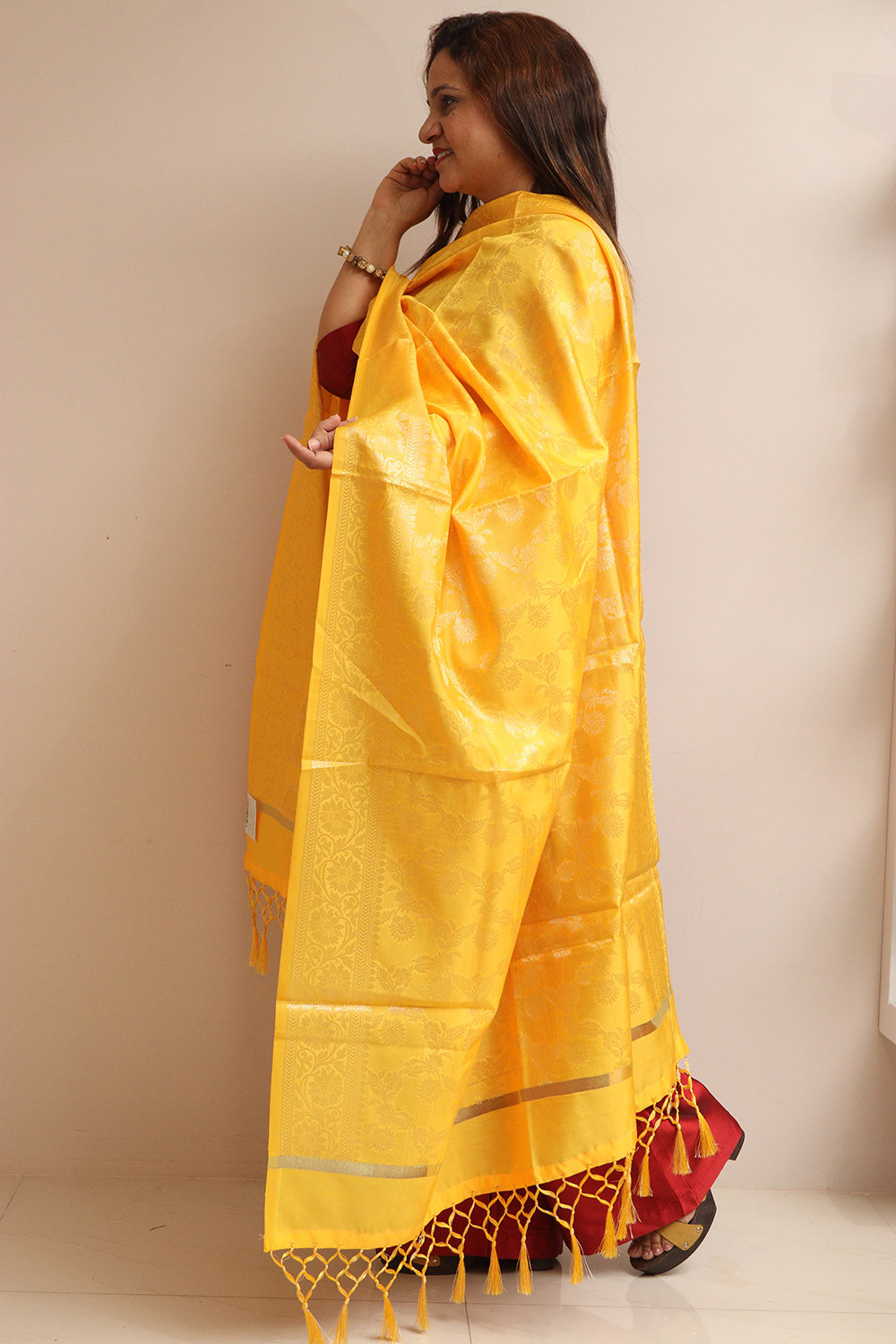 Yellow Banarasi Silk Dupatta - Luxurion World