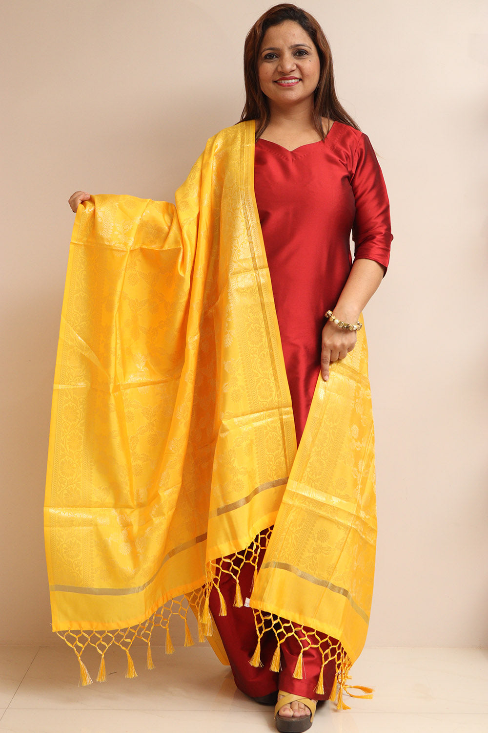 Yellow Banarasi Silk Dupatta - Luxurion World