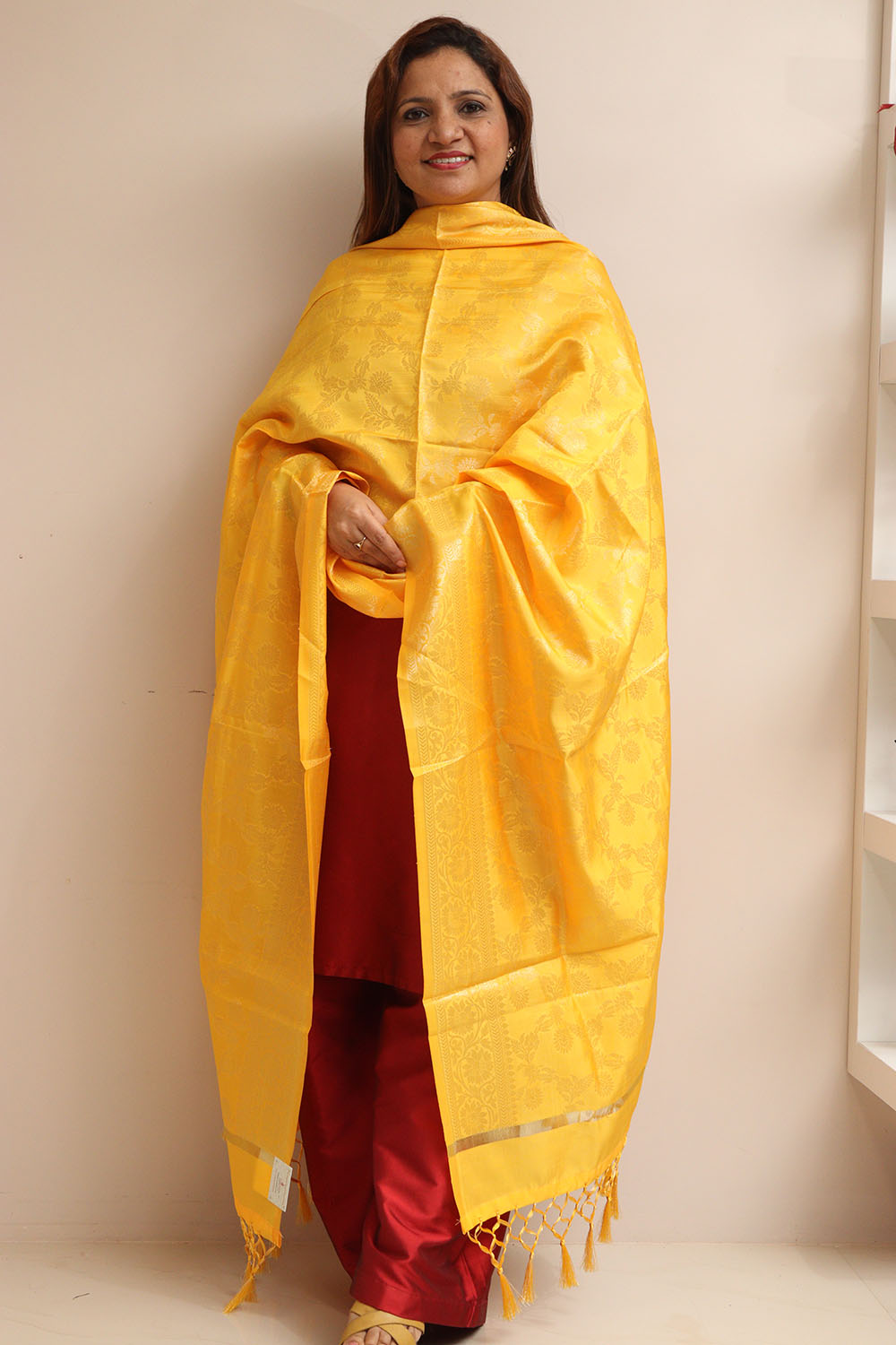 Yellow Banarasi Silk Dupatta - Luxurion World