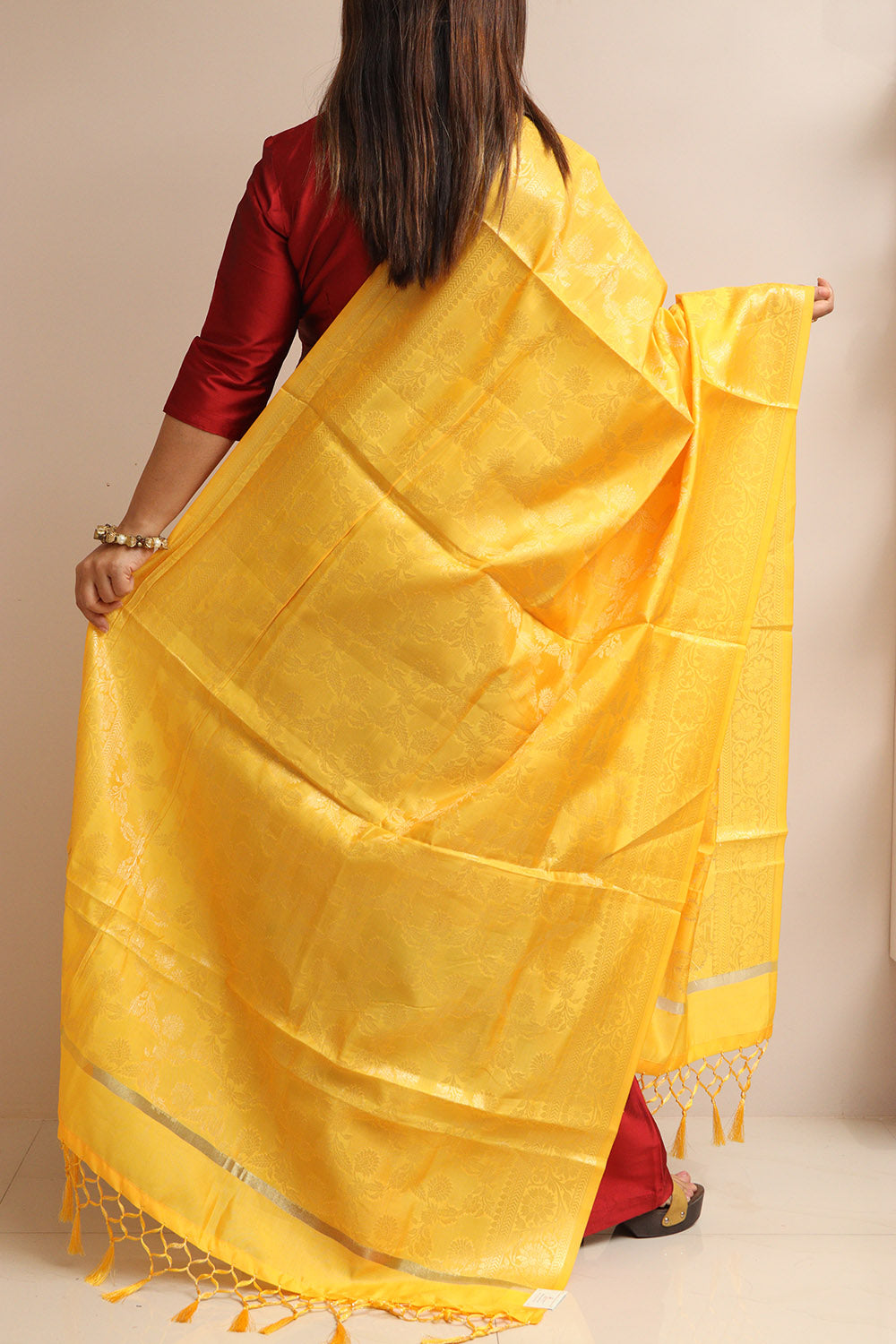 Yellow Banarasi Silk Dupatta - Luxurion World