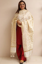 Elegant Off White Banarasi Silk Dupatta - Luxurion World