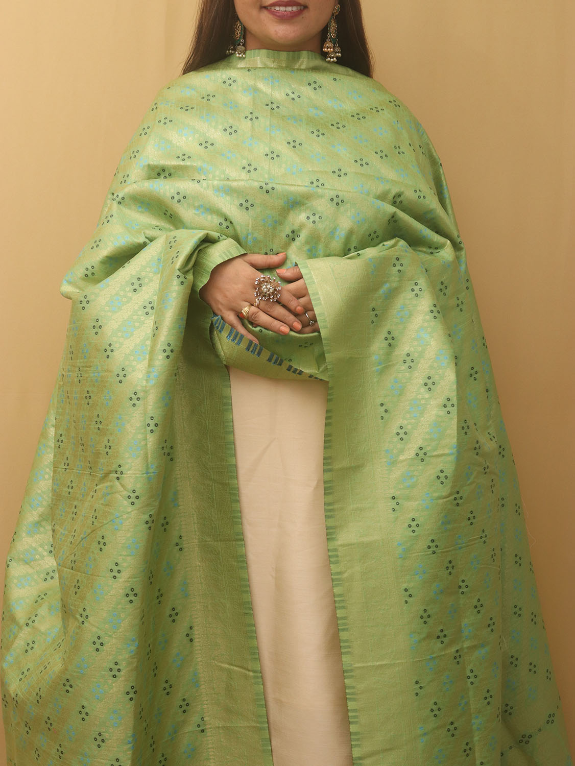 Green Banarasi Silk Bandhani Design Dupatta - Luxurion World